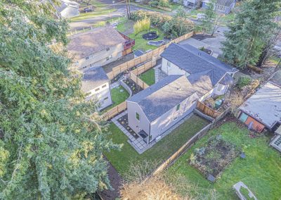 Aerial photos of new DADU construction featuring our Diana DADU floor plan located at 2518 NE 140th St., Unit C Seattle, WA 98125