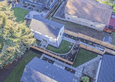 Aerial photos of new DADU construction featuring our Diana DADU floor plan located at 2518 NE 140th St., Unit C Seattle, WA 98125