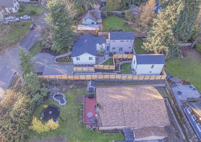 Aerial photos of new DADU construction featuring our Diana DADU floor plan located at 2518 NE 140th St., Unit C Seattle, WA 98125