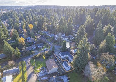 Aerial photos of new DADU construction featuring our Diana DADU floor plan located at 2518 NE 140th St., Unit C Seattle, WA 98125
