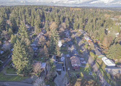 Aerial photos of new DADU construction featuring our Diana DADU floor plan located at 2518 NE 140th St., Unit C Seattle, WA 98125