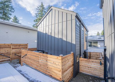 Exterior of a new Seattle DADU construction featuring our Lily DADU floor plan which is 612 sq. ft. with 1 bedroom and 1.5 bathrooms.