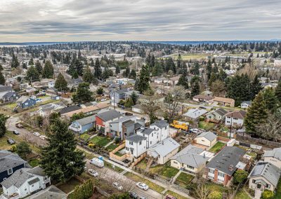 Aerial photos of a brand new SFR & ADU construction located at 8133 18th Ave SW Seattle, WA 98106