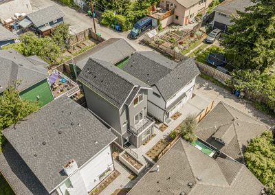 Aerial photos of a brand new SFR & ADU construction located at 4430 47th Ave SW, Seattle, WA 98116