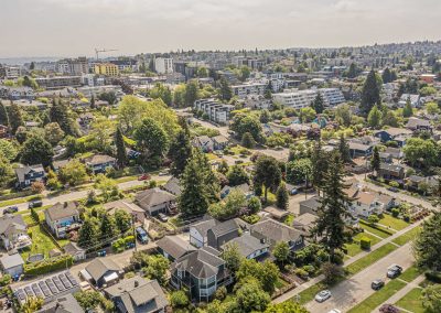 Aerial photos of a brand new SFR & ADU construction located at 4430 47th Ave SW, Seattle, WA 98116