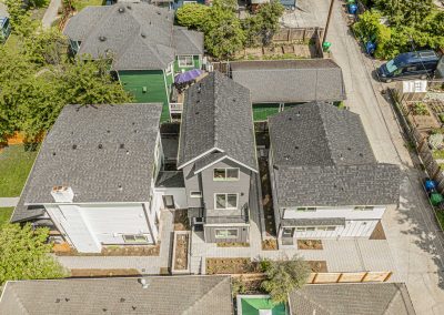 Aerial photos of a brand new SFR & ADU construction located at 4430 47th Ave SW, Seattle, WA 98116