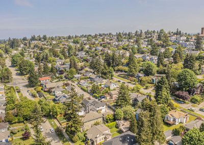 Aerial photos of a brand new SFR & ADU construction located at 4430 47th Ave SW, Seattle, WA 98116